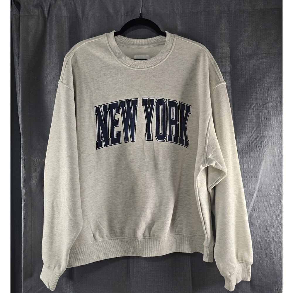 Lazy Sunday New York Gray Pullover Sweatshirt Women XL Graphic Print Crew Neck